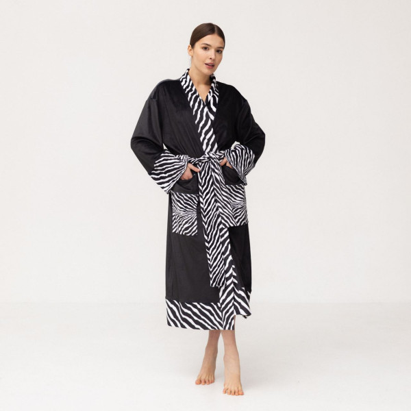 Кімоно жіноче з плюшевого велюру Kimono Black and White Zebra 18366 M