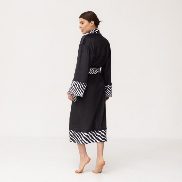 Кімоно жіноче з плюшевого велюру Kimono Black and White Zebra 18366 M