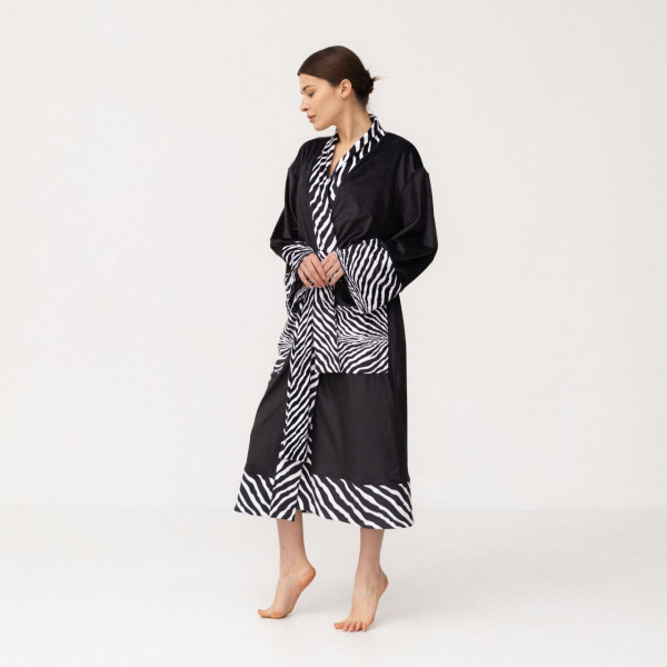 Кімоно жіноче з плюшевого велюру Kimono Black and White Zebra 18366 M