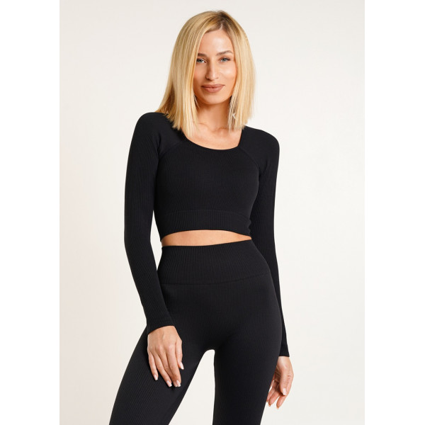 Кроп-топ лонгслів у рубчик CROP TOP RIB one size 18861 чорний