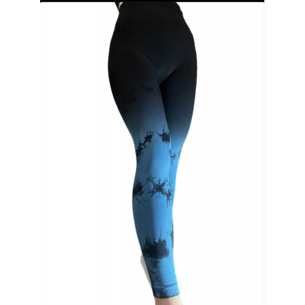 Легінси жіночі спортивні з пуш-ап Tie Dye gradient 18752 L чорні з синім