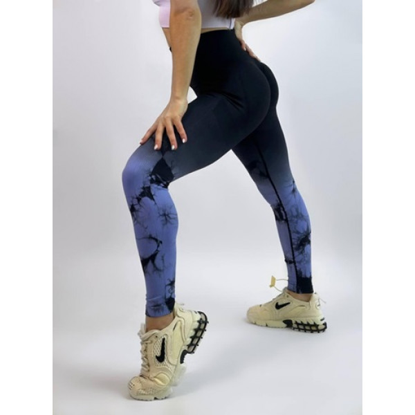 Легінси жіночі спортивні з пуш-ап Tie Dye gradient 18754 M чорні з фіолетовим