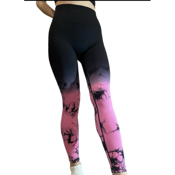 Легінси жіночі спортивні з пуш-ап Tie Dye gradient 18756 S чорні з рожевим