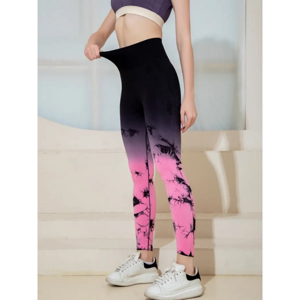 Легінси жіночі спортивні з пуш-ап Tie Dye gradient 18756 S чорні з рожевим