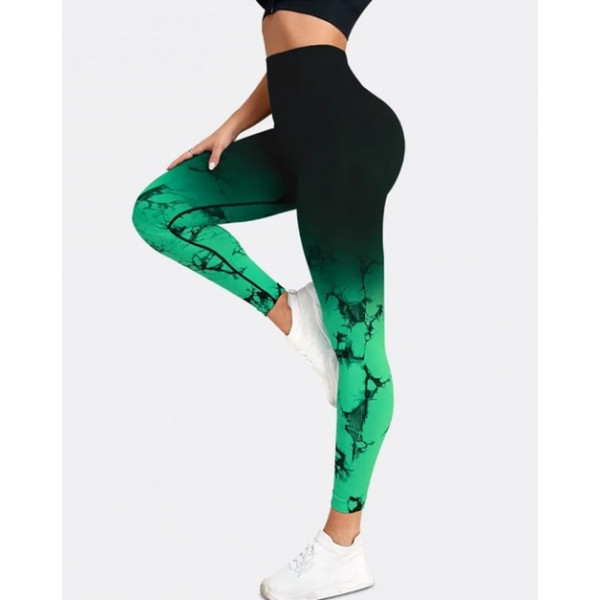 Легінси жіночі спортивні з пуш-ап Tie Dye gradient 18763 S чорні із зеленим