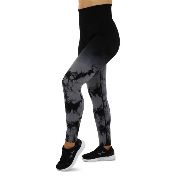 Легінси жіночі спортивні з пуш-ап Tie Dye gradient 18783 M-XL чорні з темно-сірим