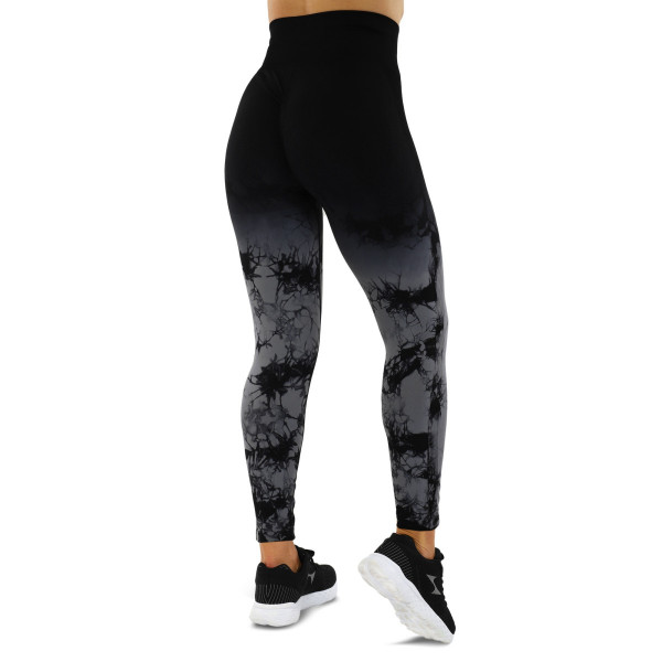 Легінси жіночі спортивні з пуш-ап Tie Dye gradient 18783 M-XL чорні з темно-сірим