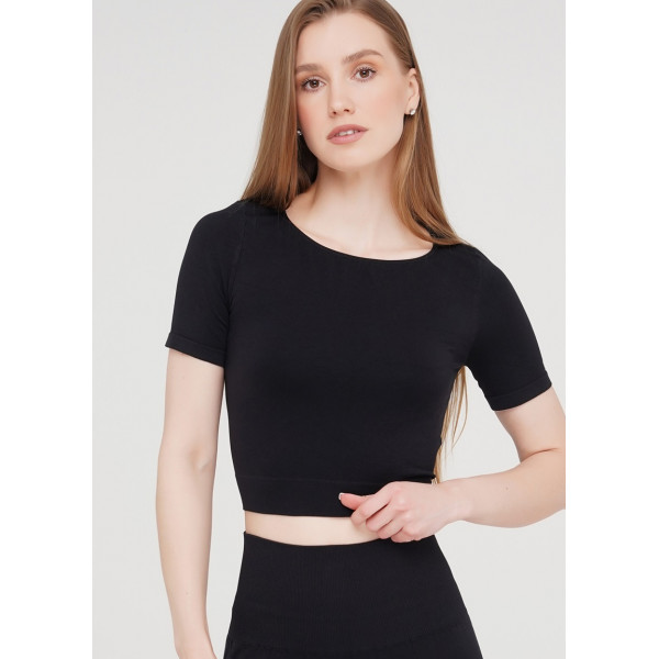 Футболка жіноча укорочена безшовна CROP T-SHIRT 18860 L-XL чорна