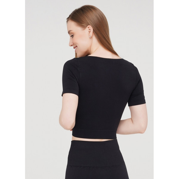 Футболка жіноча укорочена безшовна CROP T-SHIRT 18860 L-XL чорна
