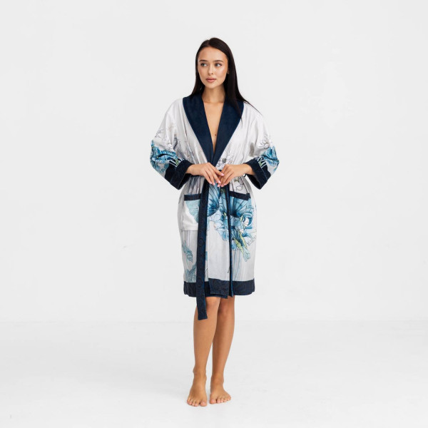 Халат жіночий з плюшевого велюру ексклюзивний Flower 18291 L-XL