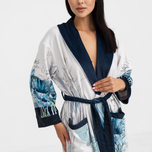 Халат жіночий з плюшевого велюру ексклюзивний Flower 18291 L-XL
