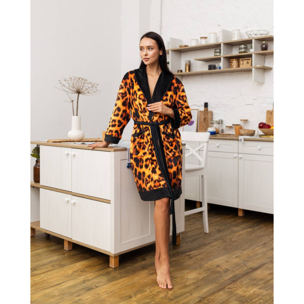 Халат жіночий з плюшевого велюру ексклюзивний Leopard 18276 2XL-3XL
