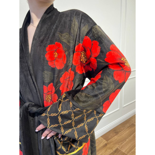 Кімоно жіноче з плюшевого велюру Red Camellia 29453 L
