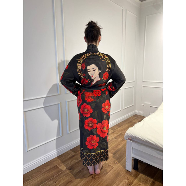 Кімоно жіноче з плюшевого велюру Red Camellia 29454 XL