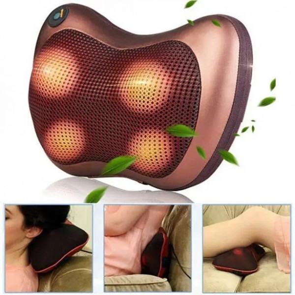 Масажна подушка інфрачервоний роликовий масажер для шиї та спини Massage Pillow 19125 коричнева