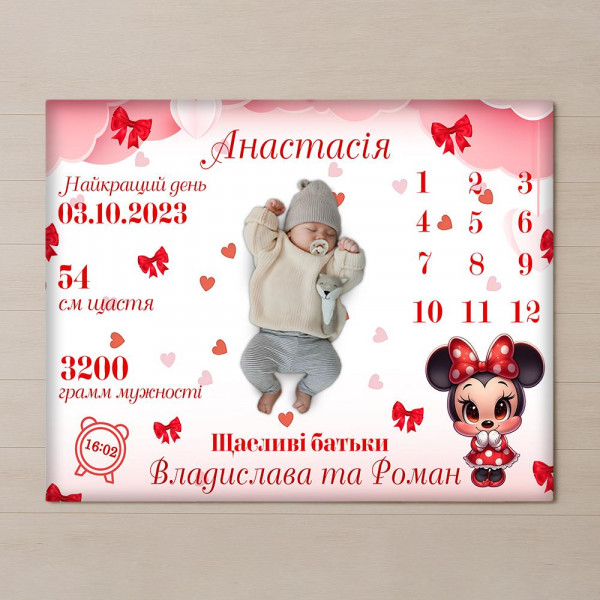 Плед 3D з метрикою Метрика для дівчинки Календар для дівчинки 31245 160х200 см