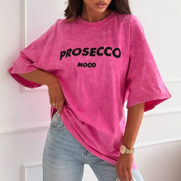 Футболка жіноча тай-дай з принтом Prosecco Mood 19130 рожева
