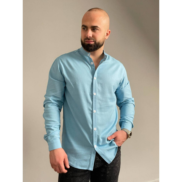 Сорочка чоловіча з льону 31323 XXL блакитна