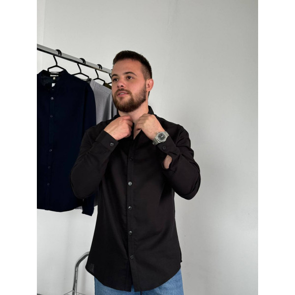 Сорочка чоловіча з льону 31341 XXL чорна