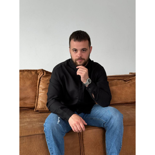 Сорочка чоловіча з льону 31341 XXL чорна