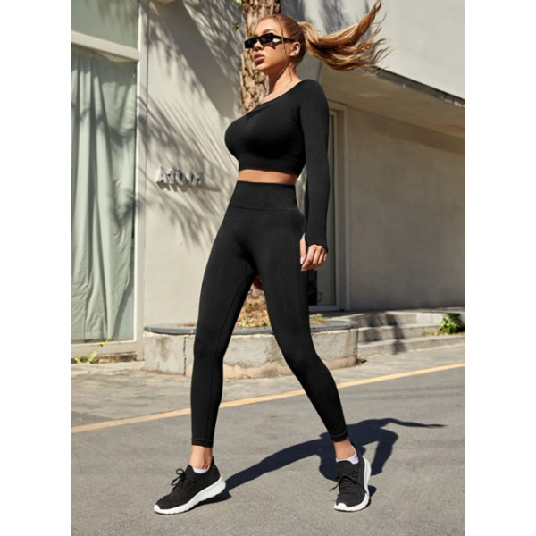 Комплект для фітнесу рашгард та легінси пуш-ап 19186 чорний M