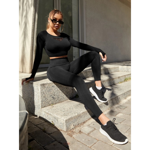 Комплект для фітнесу рашгард та легінси пуш-ап 19187 чорний L