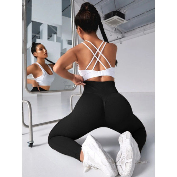 Легінси жіночі в рубчик з пуш-ап 19229 S чорні