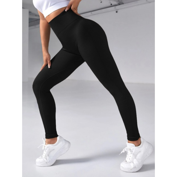 Легінси жіночі в рубчик з пуш-ап 19229 S чорні