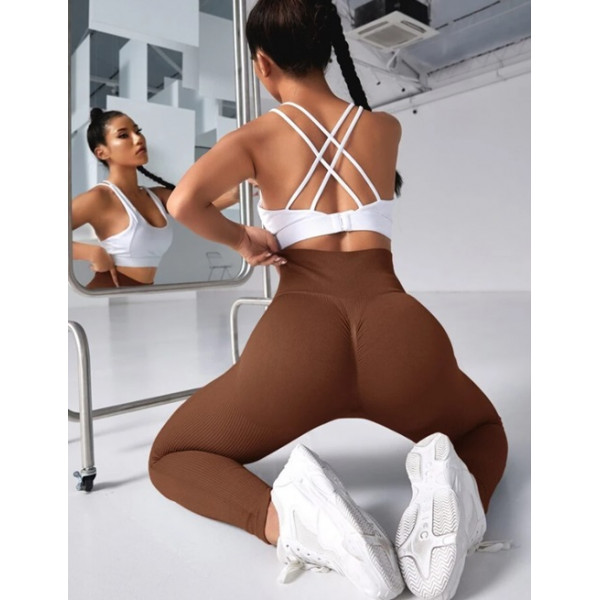 Легінси жіночі в рубчик з пуш-ап 19238 S шоколадні