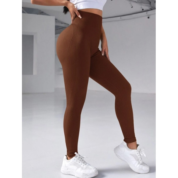 Легінси жіночі в рубчик з пуш-ап 19238 S шоколадні