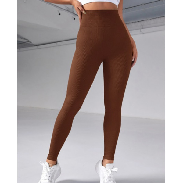 Легінси жіночі в рубчик з пуш-ап 19238 S шоколадні