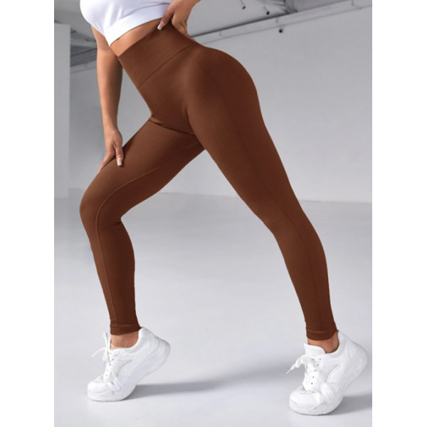 Легінси жіночі в рубчик з пуш-ап 19238 S шоколадні