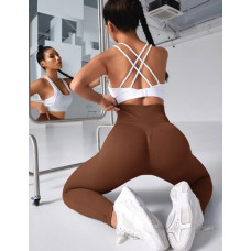 Легінси жіночі в рубчик з пуш-ап 19239 M шоколадні