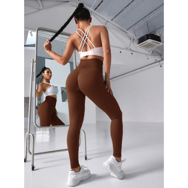 Легінси жіночі в рубчик з пуш-ап 19240 L шоколадні