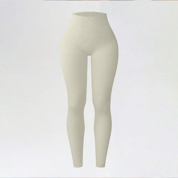 Легінси жіночі в рубчик з гумкою на талії з утяжкою 19154 S молочний