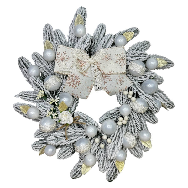 Вінок штучний різдвяний засніжений 19354 40 см білий
