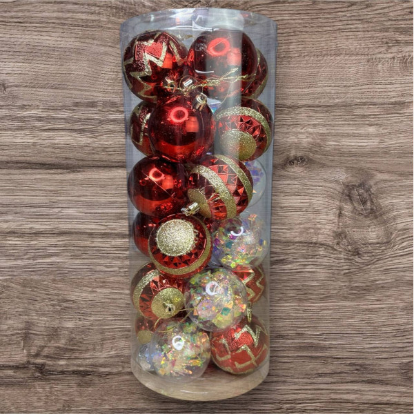 Набір іграшок на ялинку 19338 6 см 24 шт червоний