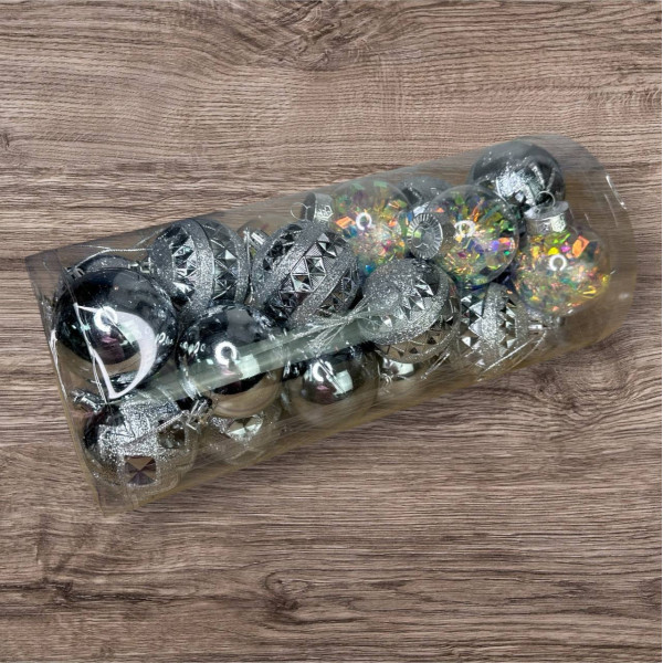 Набір іграшок на ялинку 19339 6 см 24 шт сріблястий