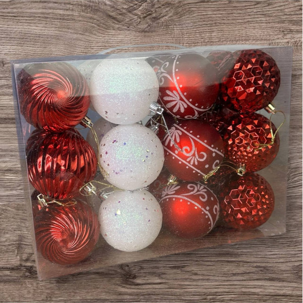 Набір іграшок на ялинку 19345 7 см 24 шт червоний