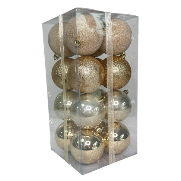 Набір іграшок на ялинку LG-124-4 19402 8 см 16 шт рожеве золото