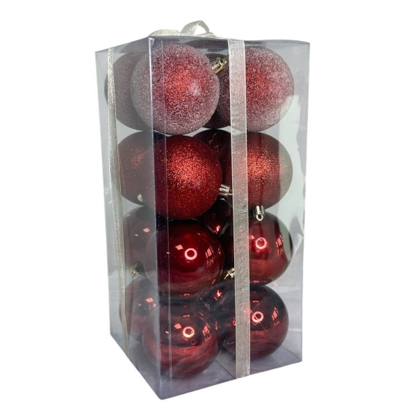 Набір іграшок на ялинку LG-124-6 19406 8 см 16 шт червоний