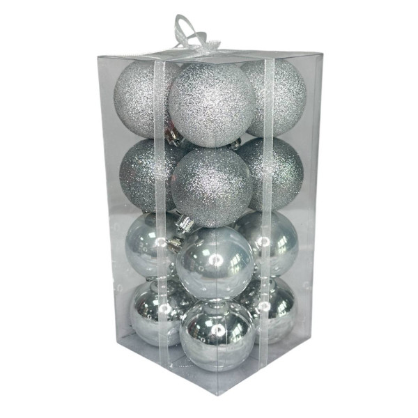 Набір іграшок на ялинку 19408 6 см 16 шт сріблястий