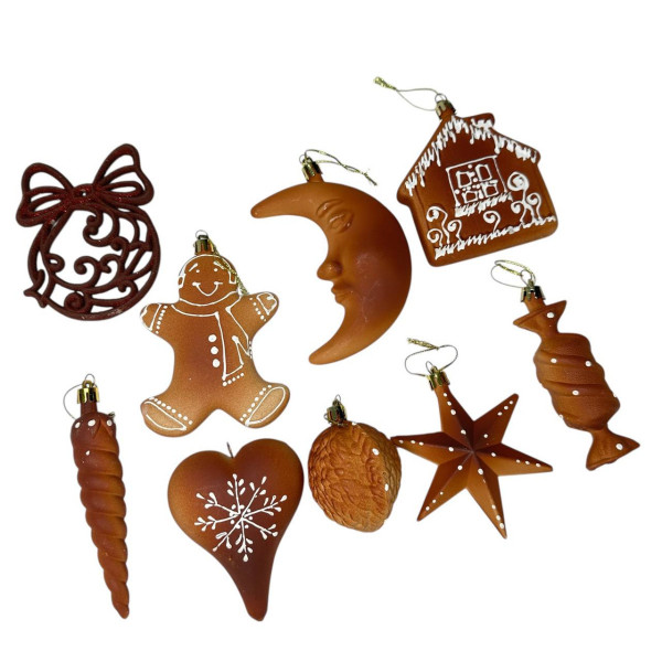 Набір іграшок на ялинку Печиво 19417 9 шт коричневий Набір іграшок на ялинку Печиво 19417 9 шт коричневий