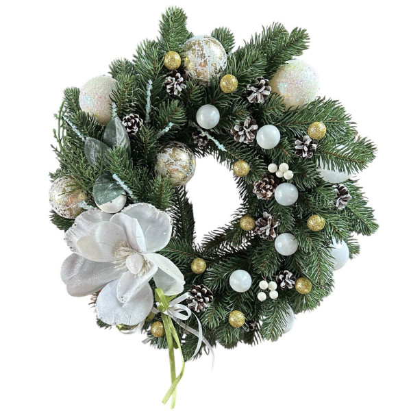 Вінок штучний різдвяний зелений 19593 40 см білий