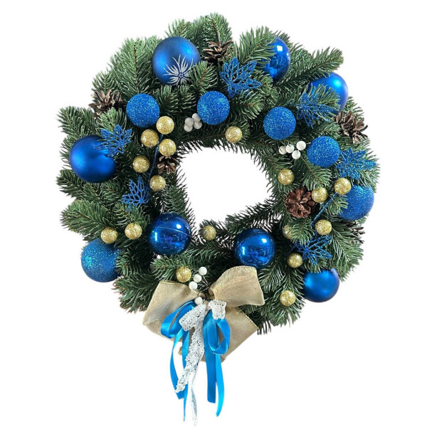 Вінок штучний різдвяний зелений 19595 40 см синій