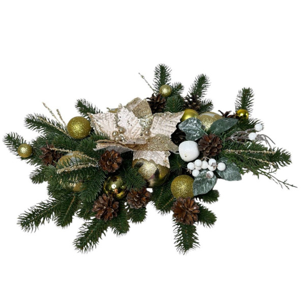 Композиція новорічна з іграшками 19591 55х40 см зелена