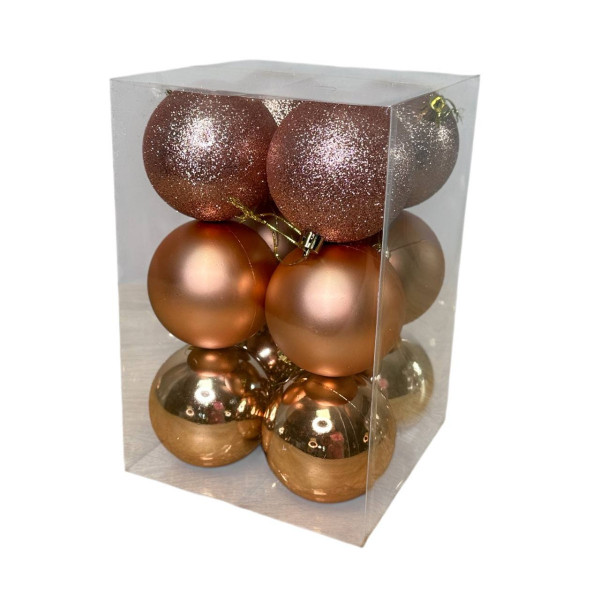 Набір іграшок на ялинку 19588 8 см 12 шт рожеве золото