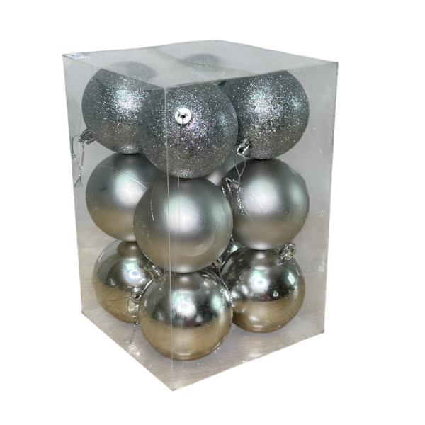 Набір іграшок на ялинку 19590 8 см 12 шт сріблястий