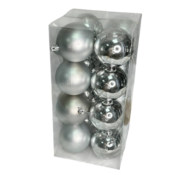 Набір іграшок на ялинку K42-31 19455 8 см 16 шт сріблястий