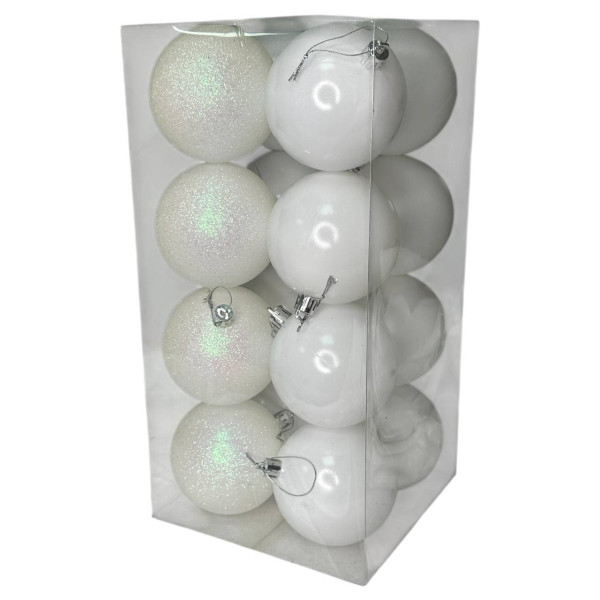 Набір іграшок на ялинку K42-31 19549 8 см 16 шт білий